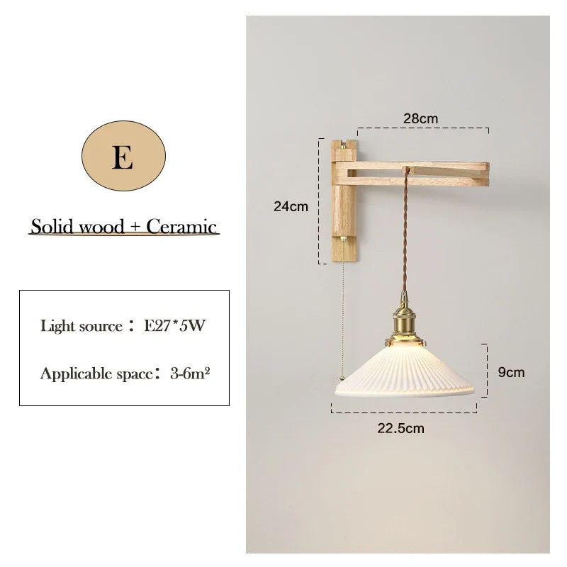 applique murale en verre bois et céramique lampe pliable à bras pivotant