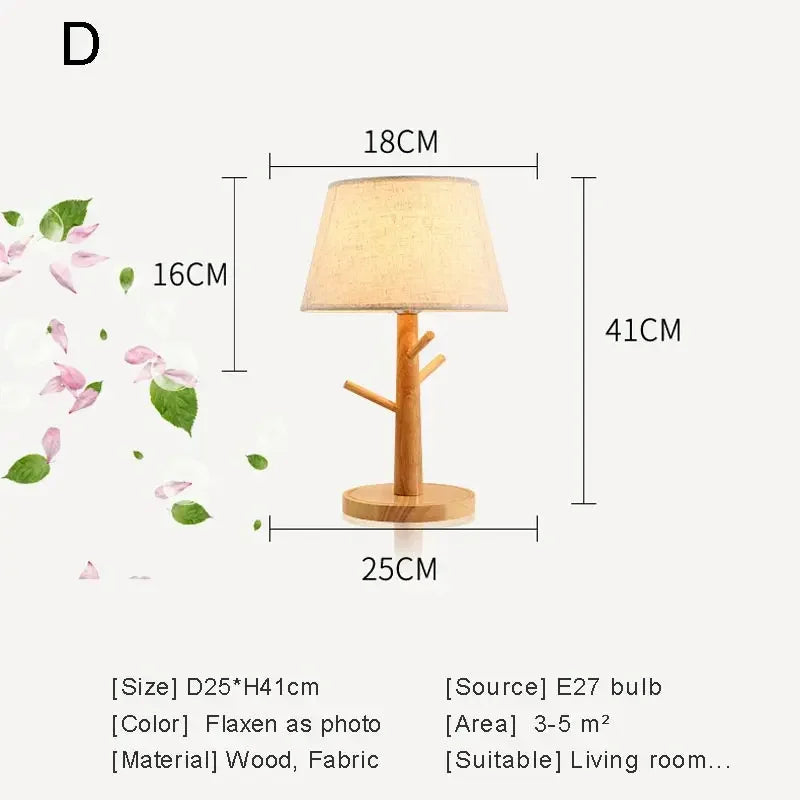 lampe à poser moderne en bois avec abat-jour tissu décoratif