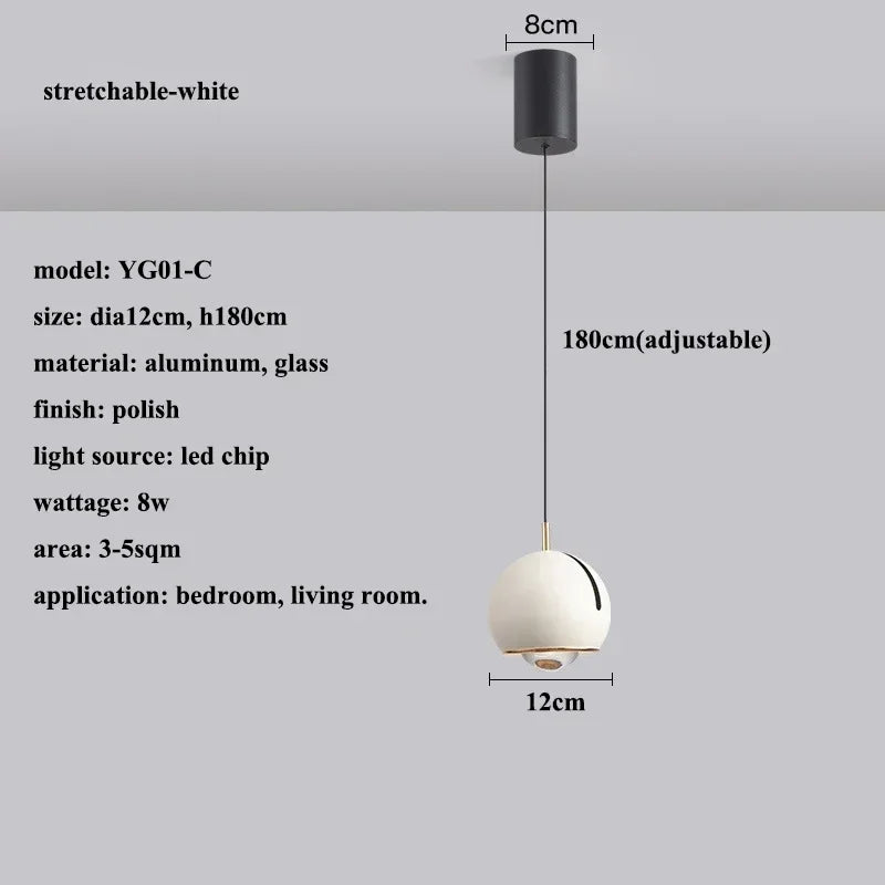 Suspension LED boule ronde moderne avec angle réglable