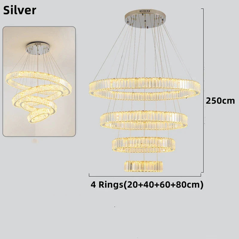 lustre moderne en cristal avec anneaux réglables pour décoration intérieure