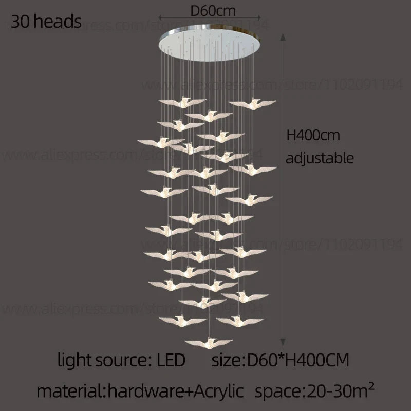 suspension LED décorative en forme d'oiseau pour loft et villa