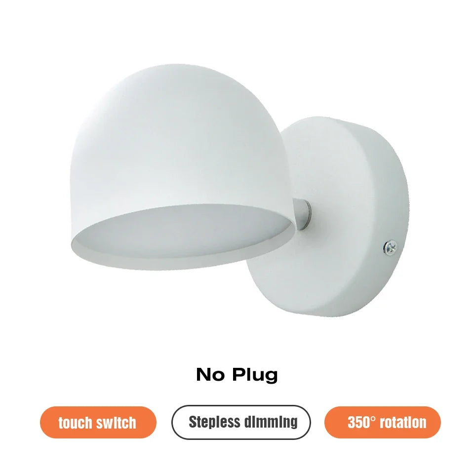 applique murale led avec variateur tactile rotatif 350° et prise de chevet