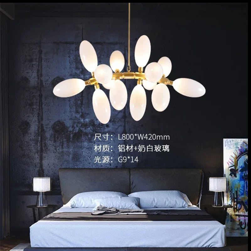 Modern Luxury  White Glass Grape Shaped Duplex Villa Chandelier, Living Room, Dining Room, Hotel Circular Decorative Chandelier