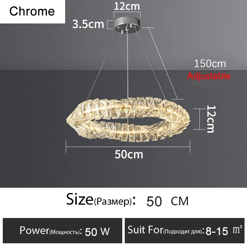 lustre Or Dimmable anneau lumière intérieur maison chambre salle à manger salon plafond moderne luxe cristal LED