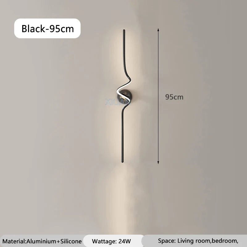 Modern Black White Spiral Wall Lamps 75cm 95cm Long Living Room TV Background Wall Lights Simple Bedroom Bedside Light 220V