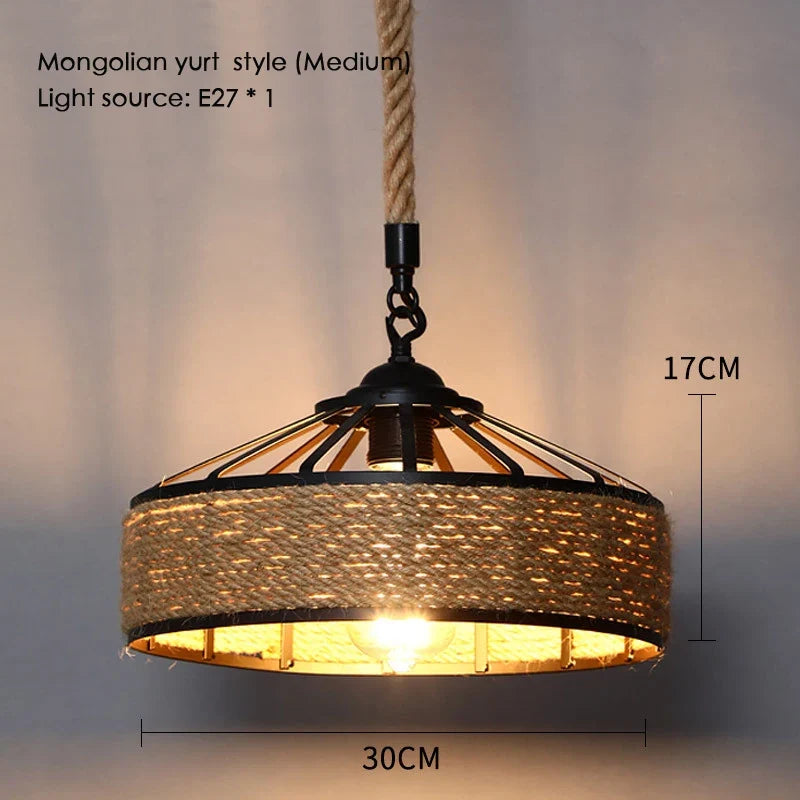 Sisal chanvre corde suspension plafonnier Lustre suspendu Lustre fer main tressage rustique rétro pour salle à manger décor