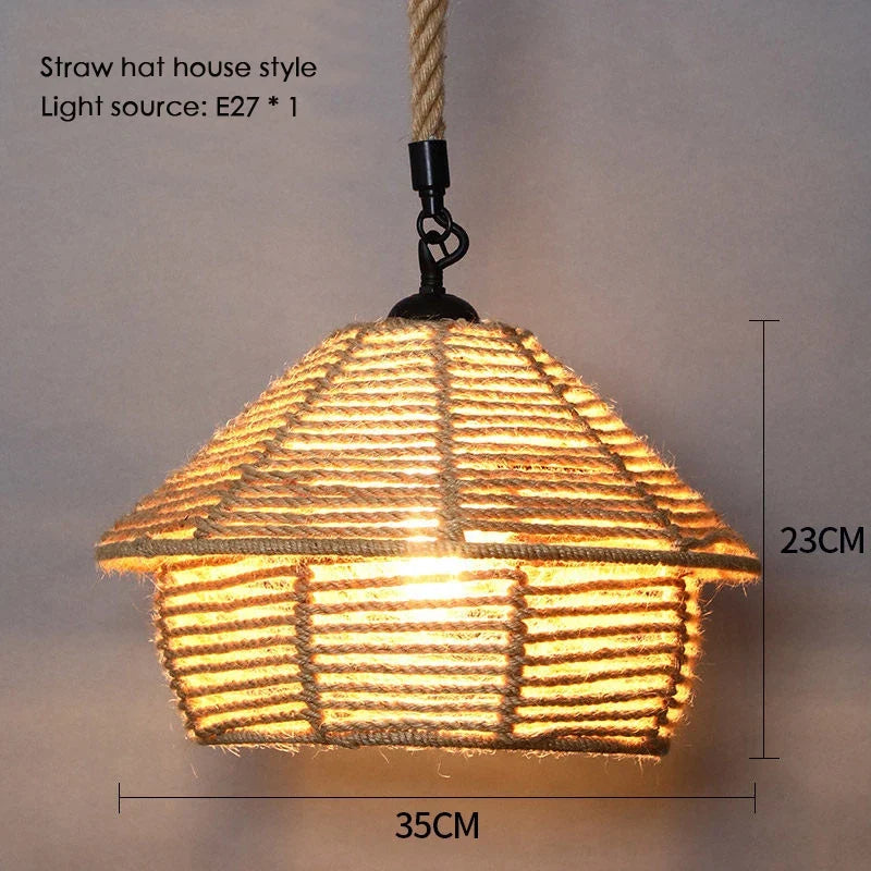 Sisal chanvre corde suspension plafonnier Lustre suspendu Lustre fer main tressage rustique rétro pour salle à manger décor