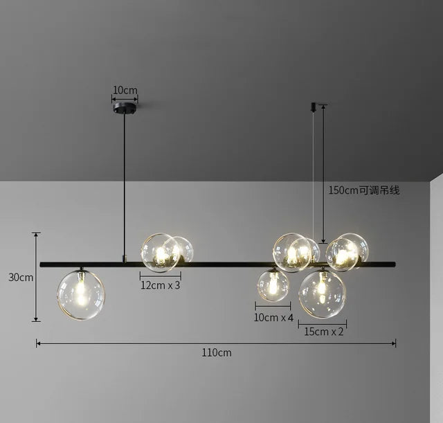 lustre en métal avec boule en verre pour décoration intérieure