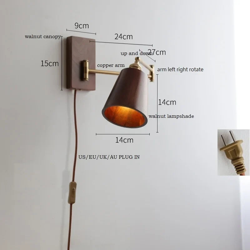 Applique murale LED en bois de frêne et de noyer