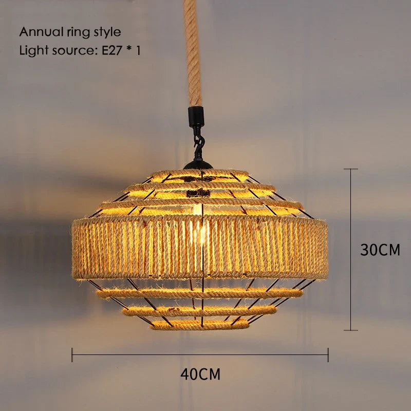 Sisal chanvre corde suspension plafonnier Lustre suspendu Lustre fer main tressage rustique rétro pour salle à manger décor