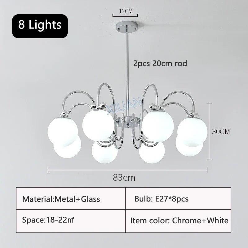 lustre moderne en chrome avec suspension en verre