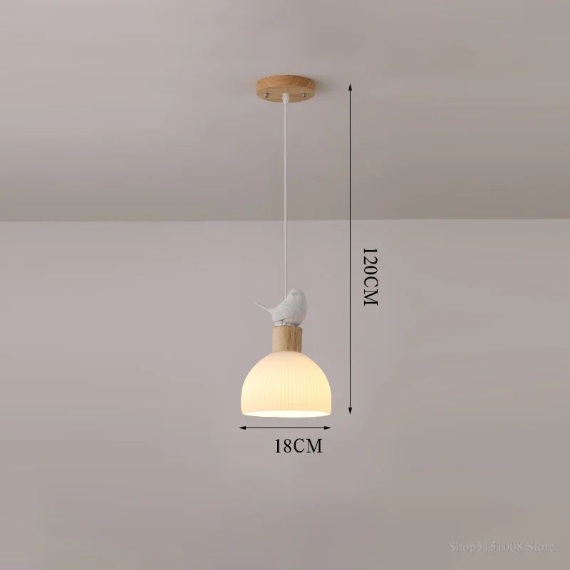 lustre led en bois avec abat-jour en verre blanc