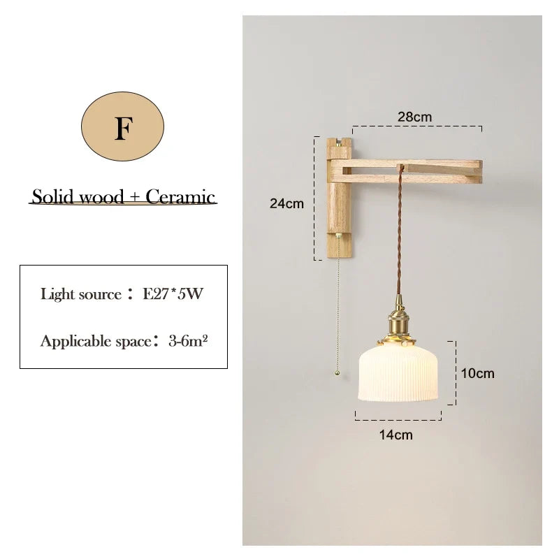applique murale en verre bois et céramique lampe pliable à bras pivotant
