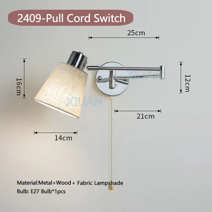 applique murale moderne bras pivotant led en tissu plissé métal