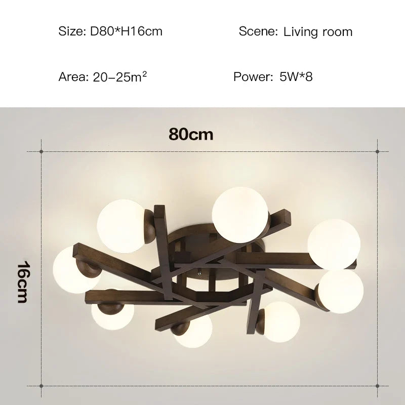 plafonnier en bois et verre laiteux design nordique pour décoration intérieure