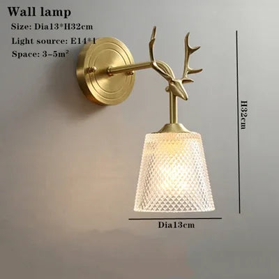 lustre en verre rétro à têtes multiples en cuivre design élégant