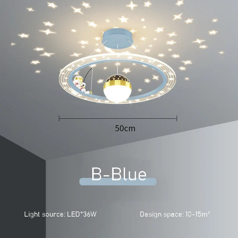 Lustre LED rond d'astronaute à gradation pour chambre d'enfant