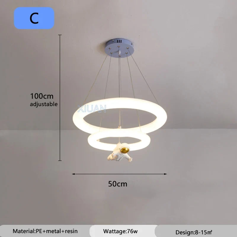Creative Children's Room Pendant Lamps 360 Degree Lighting Annular Sconces Unicorn Astronaut Bedroom Hanging Light Pink Blue