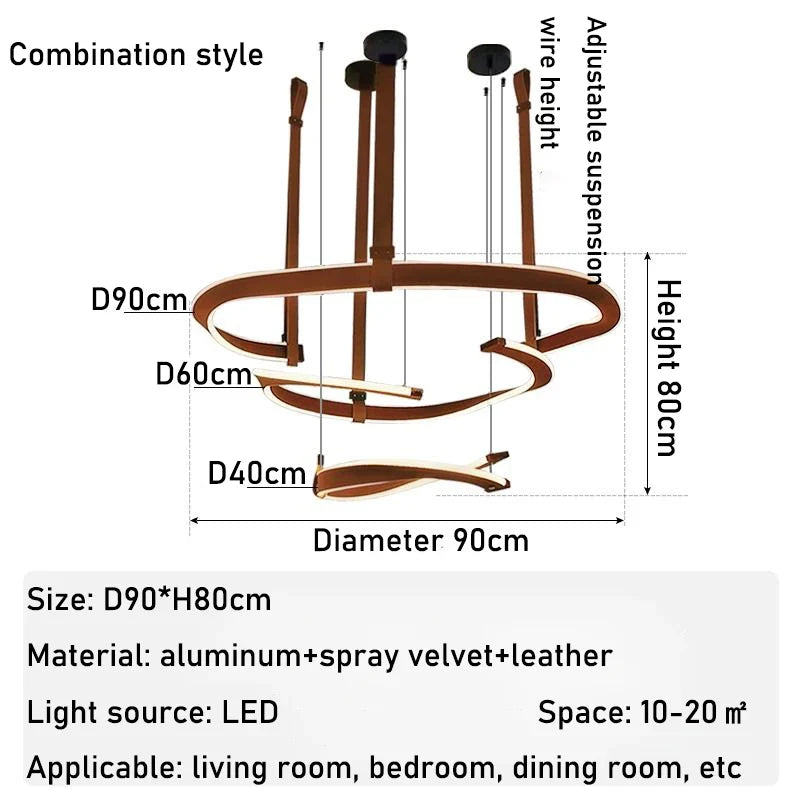 Modern leather Led chandelier dimmable dining room, living room, bedroom, hall chandelier, home decoration lighting fixture
