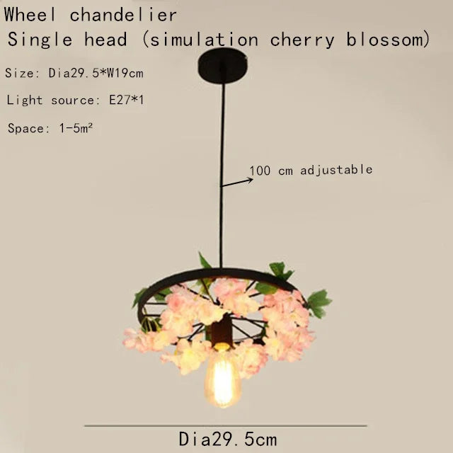 lustre à roues en fleurs de cerisier à têtes multiples pour espaces commerciaux