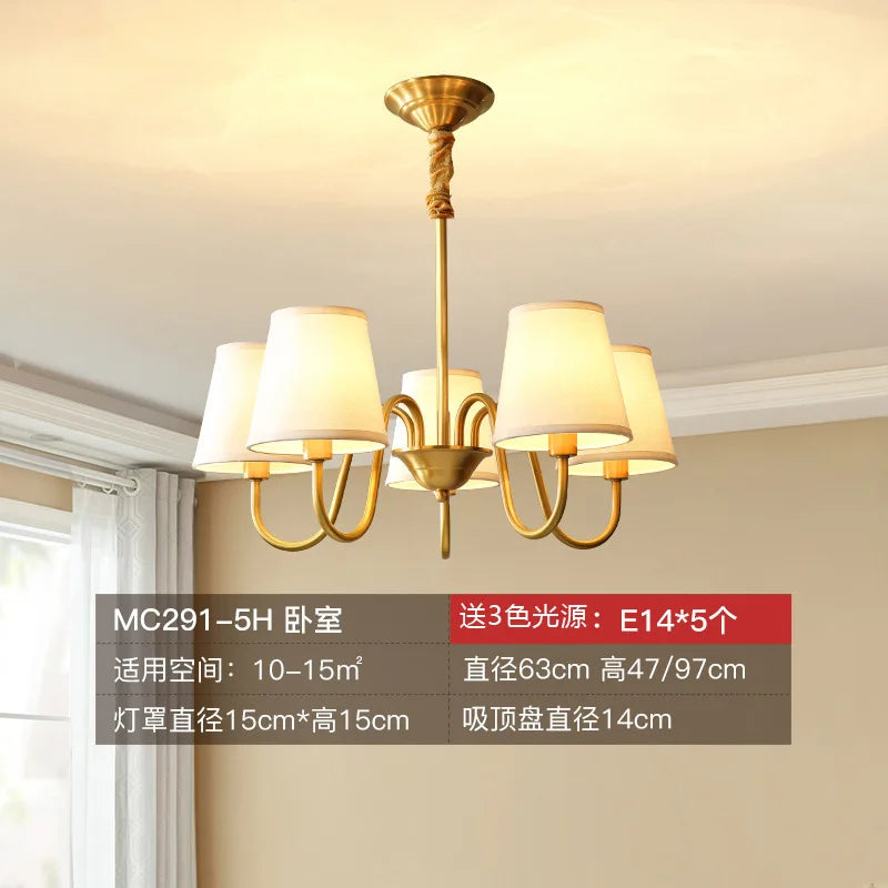 lustre led moderne en tissu et cuivre pour éclairage intérieur