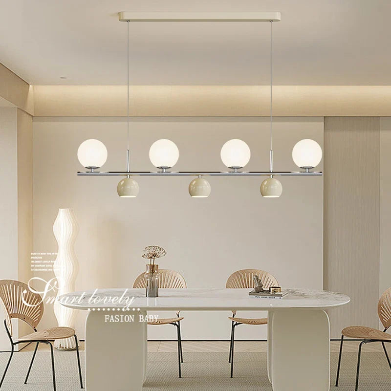 lustre long led suspendu avec abat-jour boule ronde