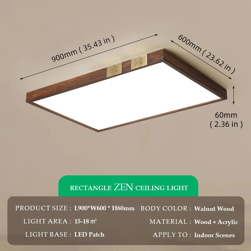 Walnut Wood Square Zen, Wabi-sabi Modern Vintage style, Ceiling light for Living Room, Bedroom, dining Room, Study Room
