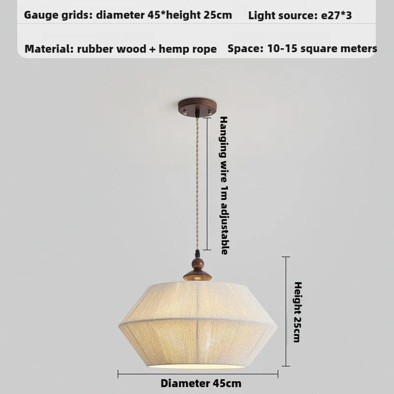 suspension moderne en bois et corde de chanvre pour espaces accueillants