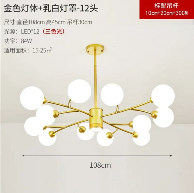 lustre nordique en verre led pour décoration de cuisine