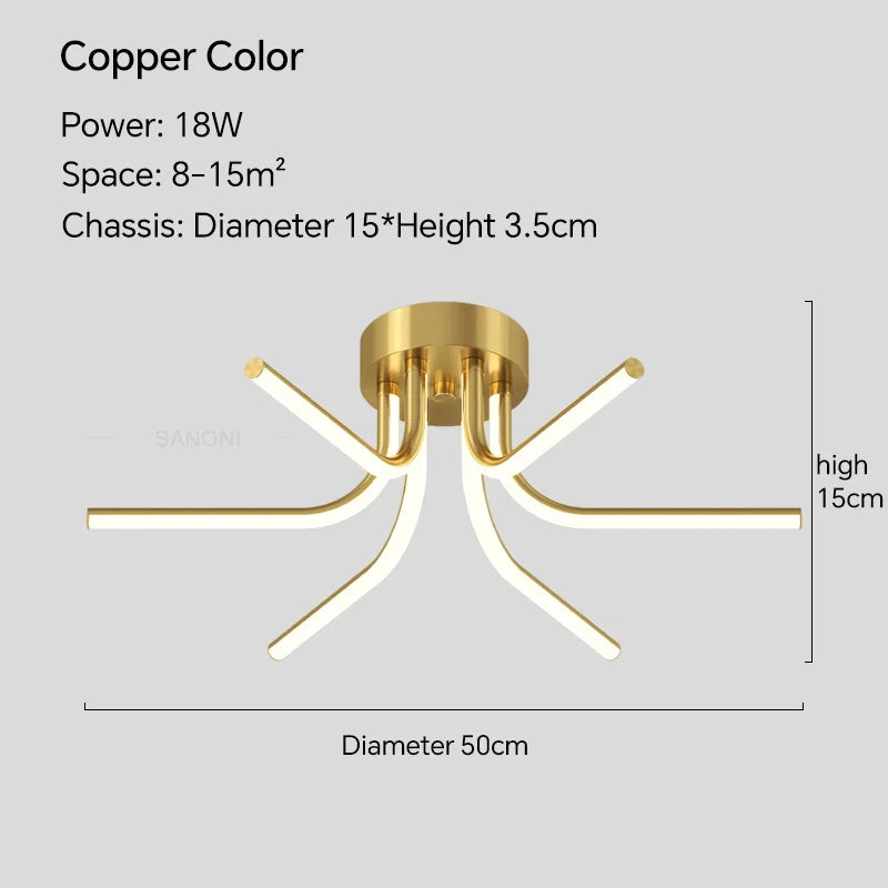Plafonnier LED en cuivre au design moderne