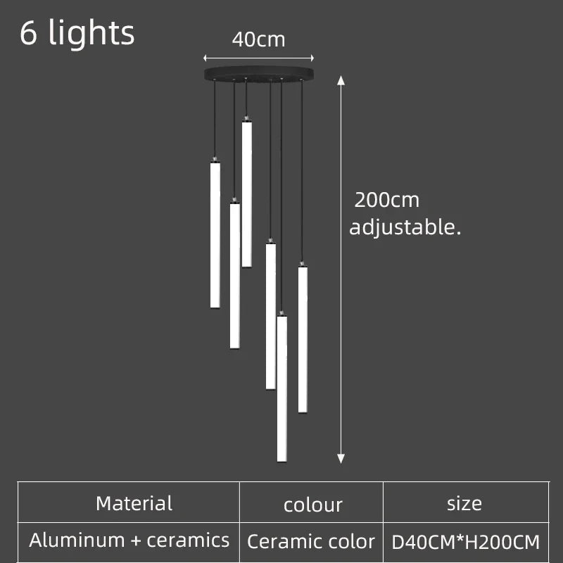 lustre led long tube spirale minimaliste moderne 2023