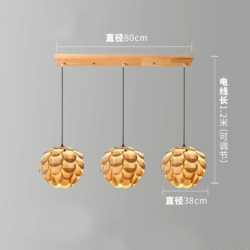 lustre créatif en bambou forme fruits de pin éclairage nordique led