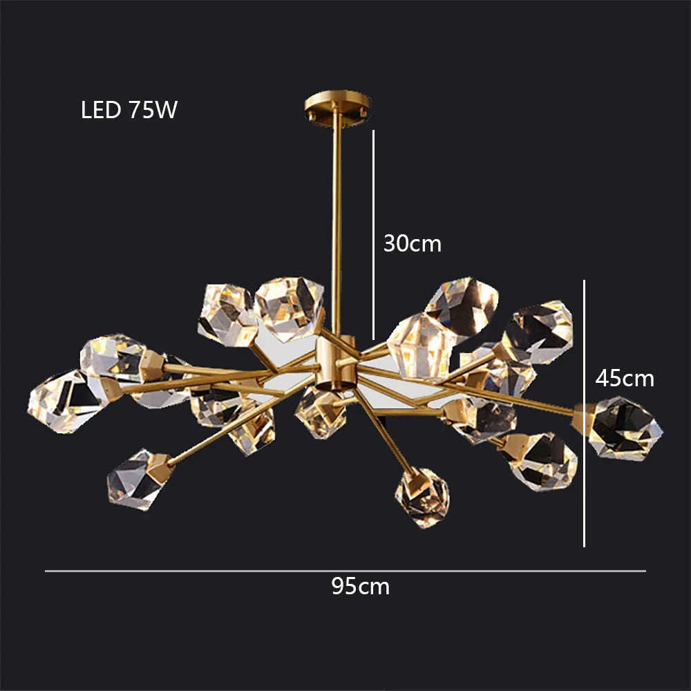lustre moderne en laiton diamant cristal led de luxe