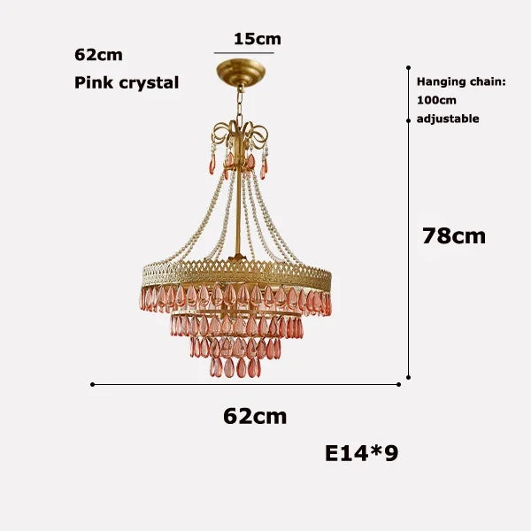 lustre à led en cristal forme larme rose 2024 luminaire élégant moderne
