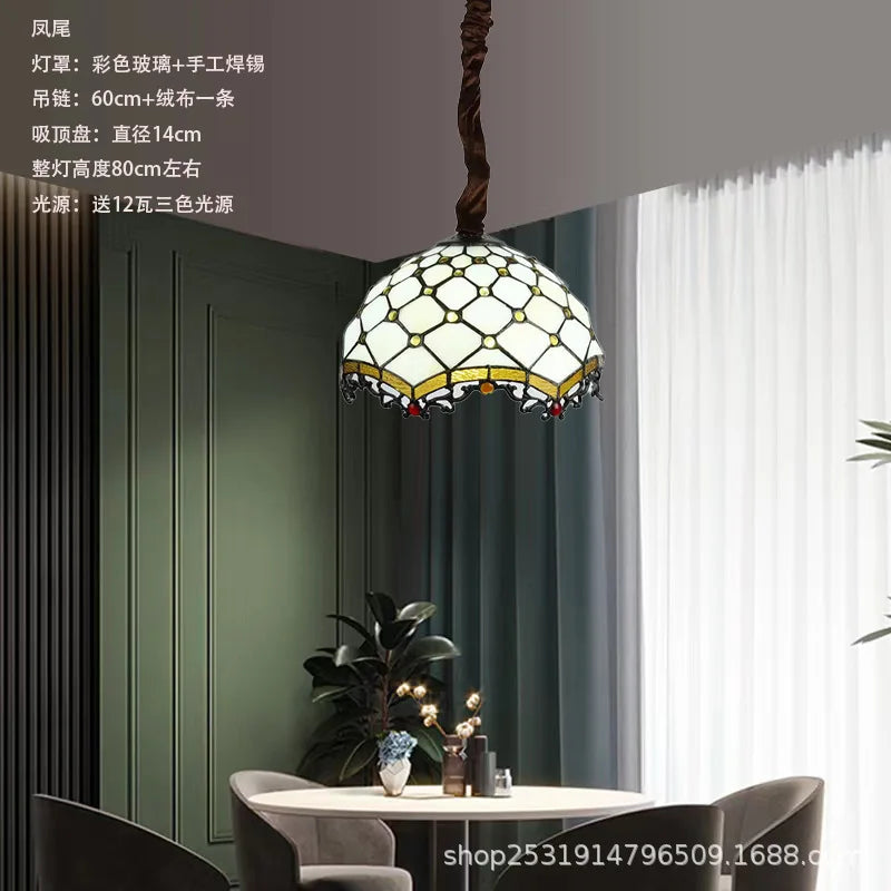 lustre rétro en verre teinté style méditerranéen pour restaurant et hall