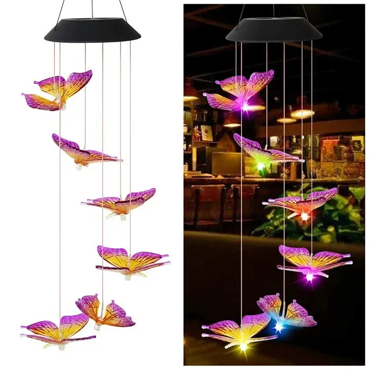 lampe solaire led colorée avec boule cristal papillon pour jardin