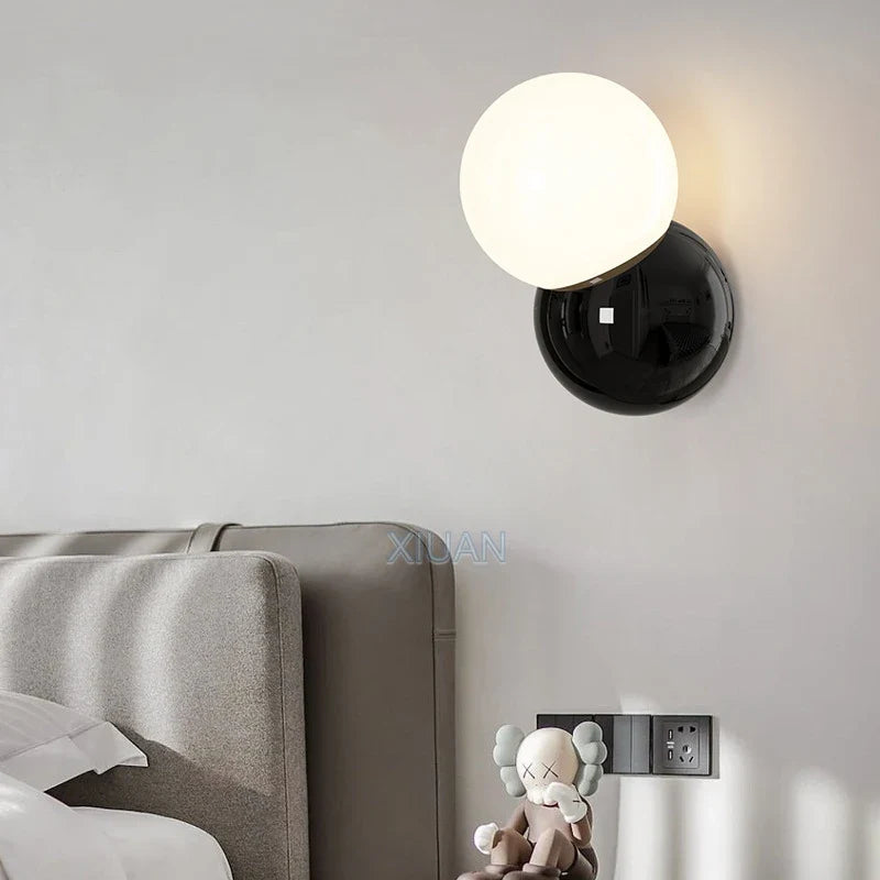 Applique murale boule ronde nordique pour éclairage de chambre à coucher crème blanc jaune lampe de chevet salon allée couloir hôtel escalier