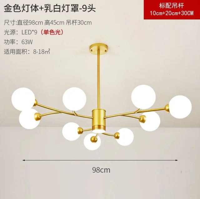lustre nordique en verre led pour décoration de cuisine