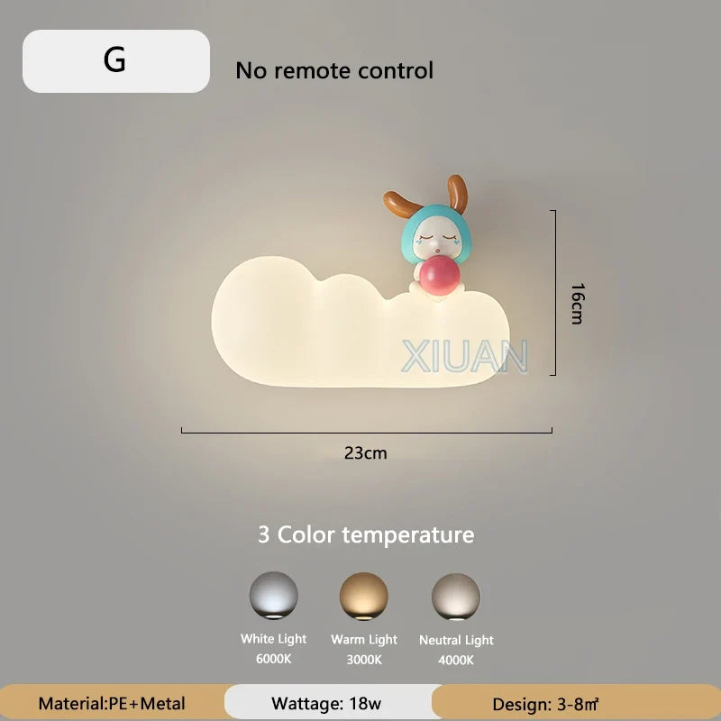 applique murale nordique led pour enfants motifs animaux lune soleil
