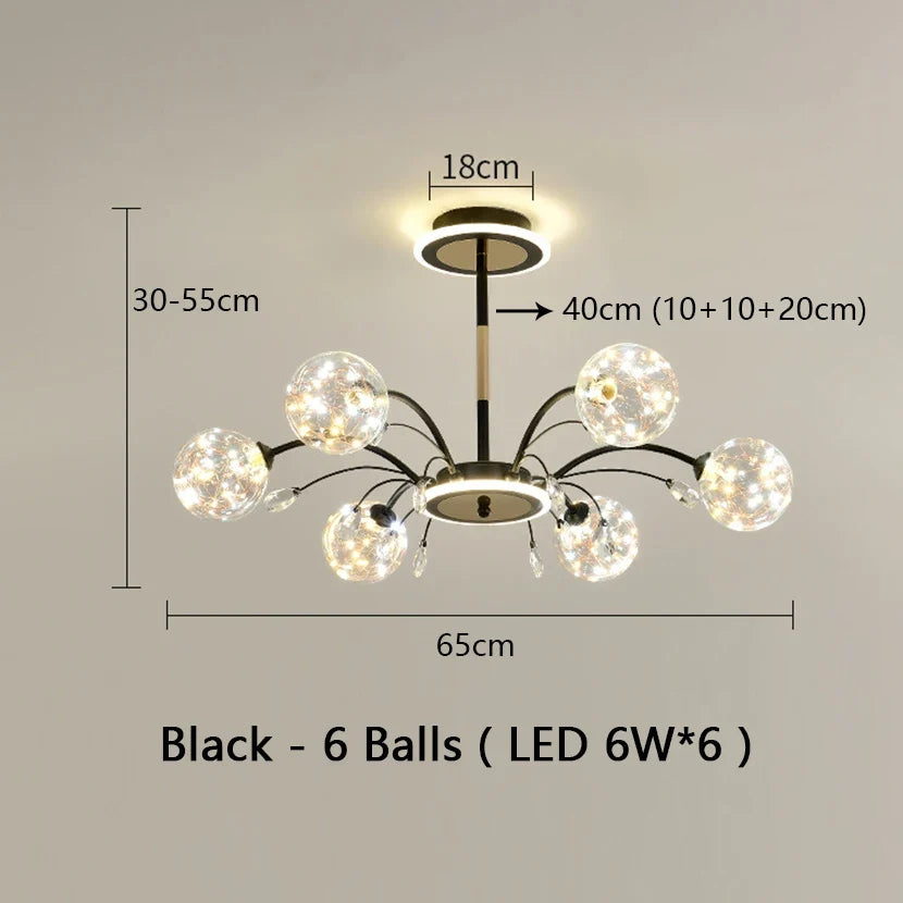 lustre sandyha luxe led en fer avec boules de verre