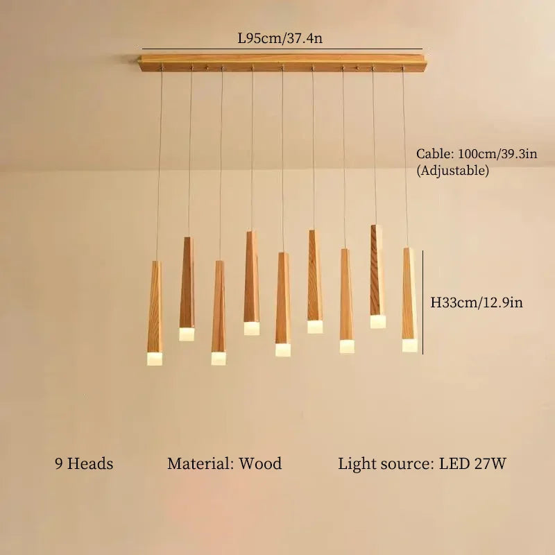 lustre à led en bois nordique pour décoration intérieure