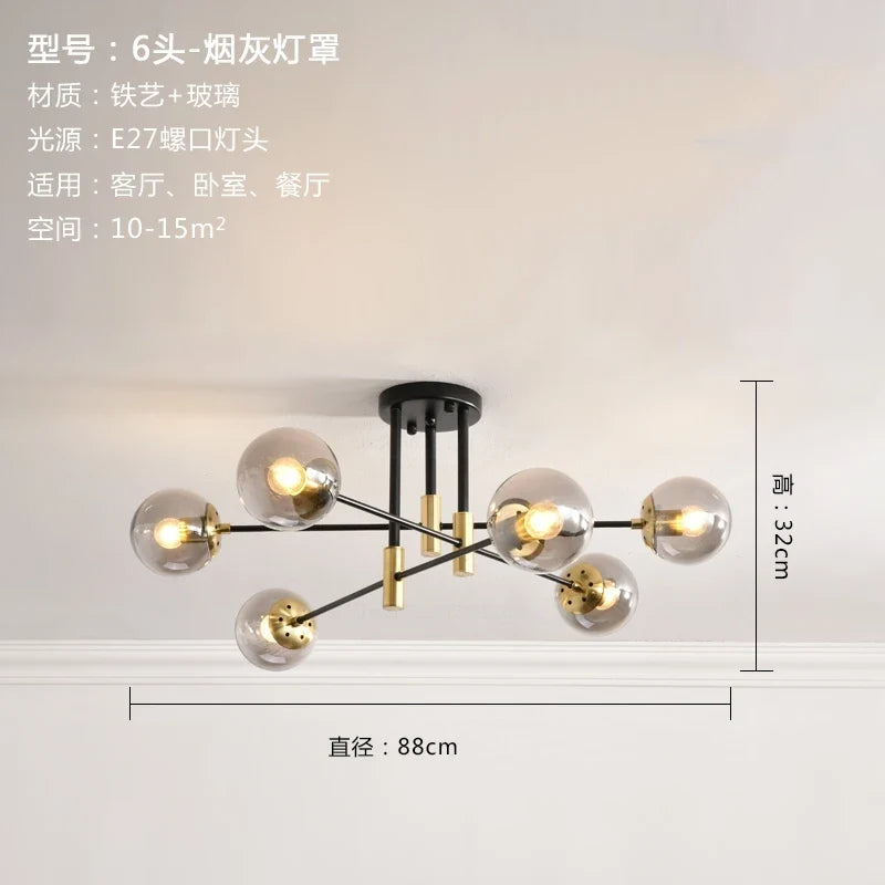 lustre nordique moderne led avec boules de verre