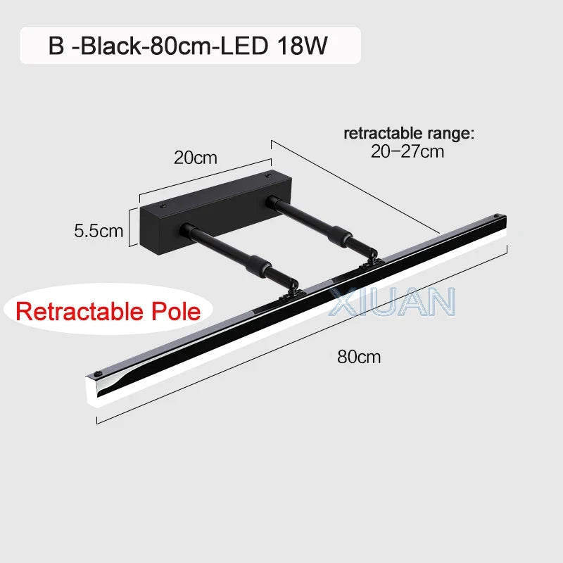 lampe frontale à miroir rétractable pour toilettes
