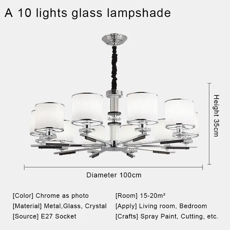 lustre en cristal luxe nordique éclairage métal chromé verre transparent