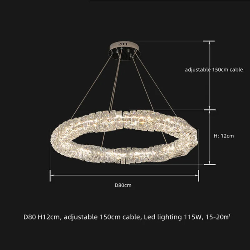 suspension moderne à intensité variable avec télécommande en cristal et acier