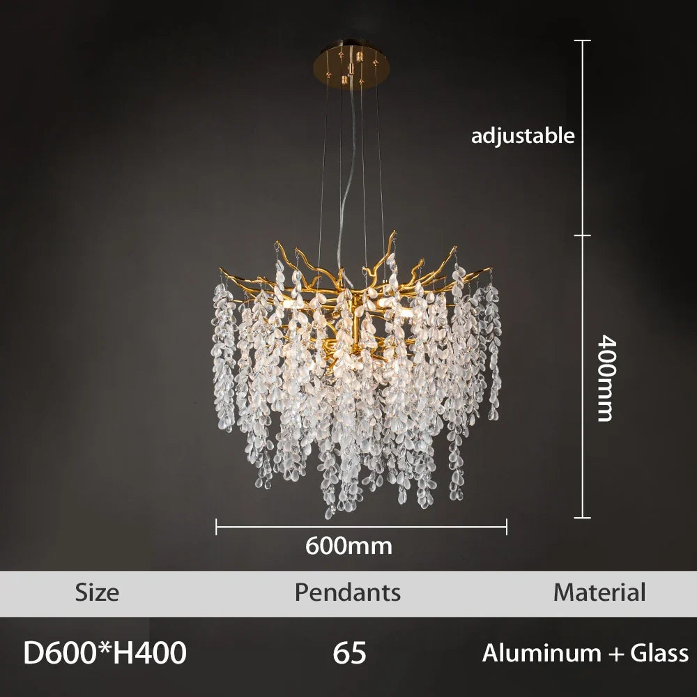 lustre à led en cristaux design moderne pour décoration intérieure