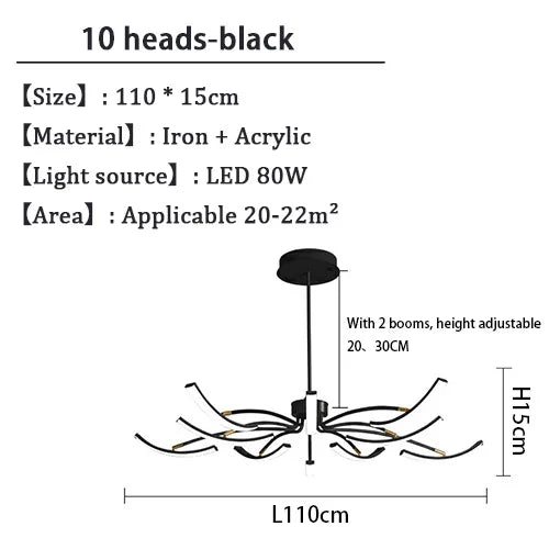 Black Chandelier Iron Dimmable Lamp Design, Suitable For Bedrooms, Living Rooms, Dining Rooms, Kitchens, Adjustable Chandeliers