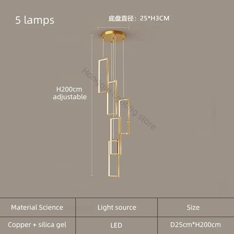 lustre moderne en cuivre avec éclairage LED design élégant