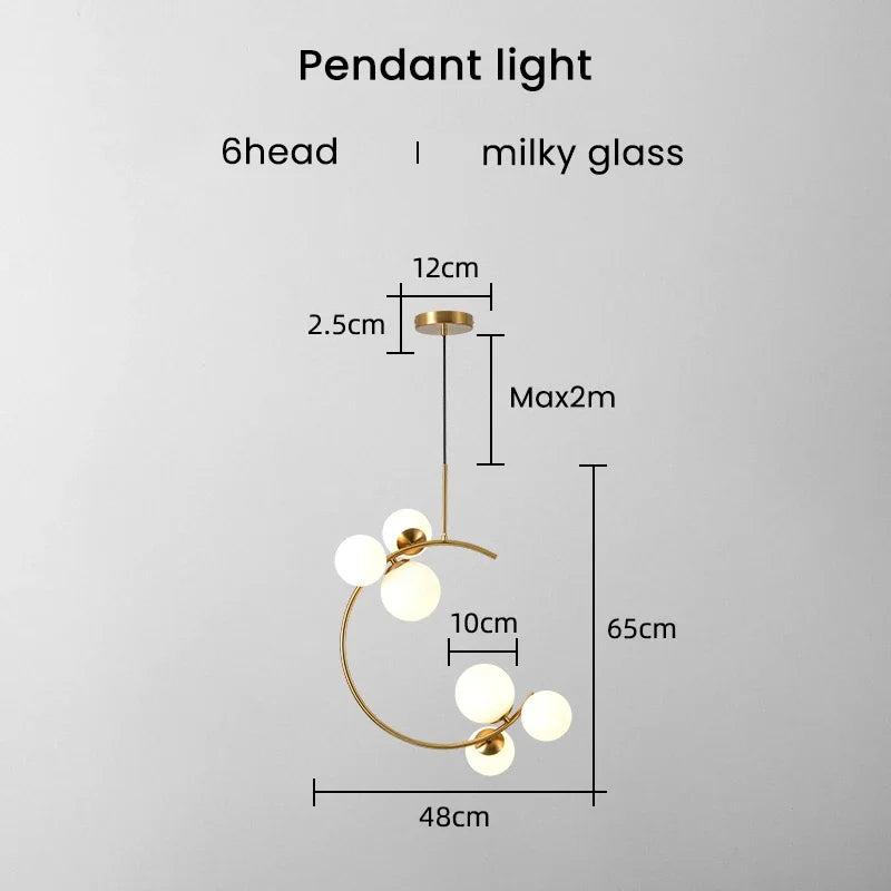 220V 110V Small Chandelier Nordic Round Pendant Light Gold Glass Ball Light for Living Room Dinning Room Kitchen Bedroom