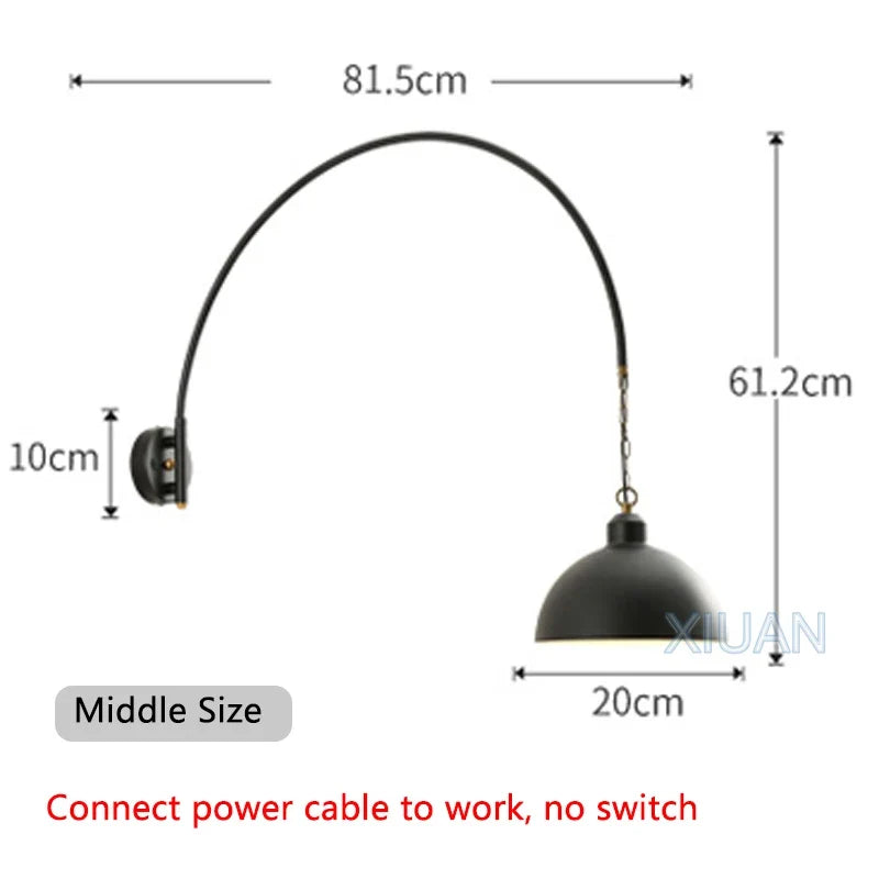 Long Pole Wall Lamps Industrial Vintage Living Room Wall Light Long Swing Arm Restaurant Dining Table Wall Mount Lights Black
